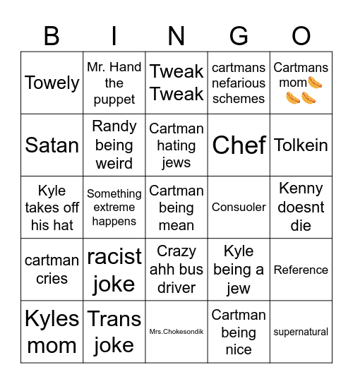 South Park Bingo Card