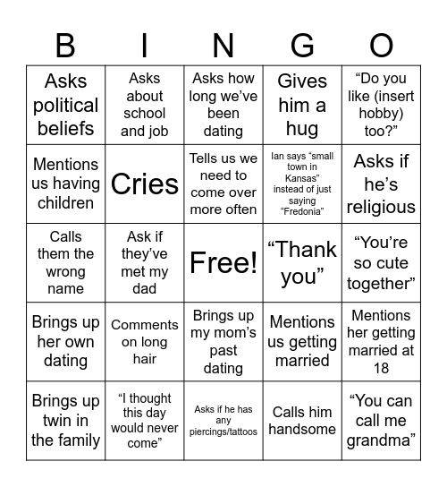 Ian Meeting Grandma Birch Bingo Card