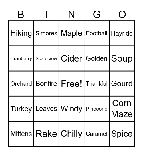 Fall Themed Bingo! Bingo Card