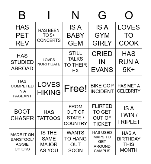 CAMP GEMS BINGO Card