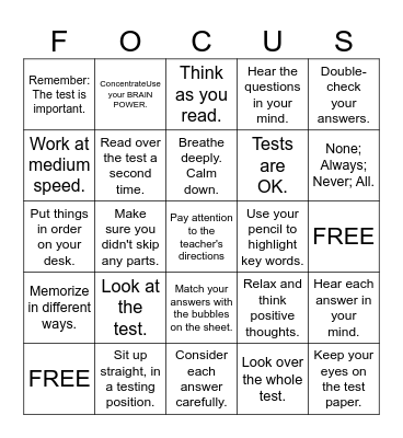 FOCUS Bingo Card