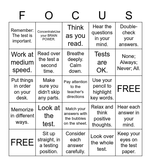 FOCUS Bingo Card