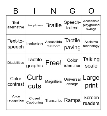 Accessibility Bingo Card