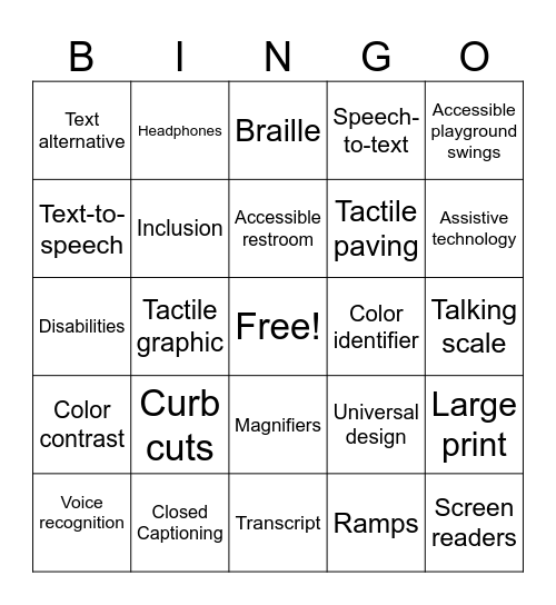 Accessibility Bingo Card