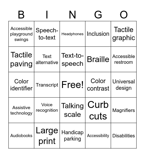 Accessibility Bingo Card