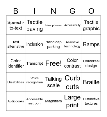 Accessibility Bingo Card
