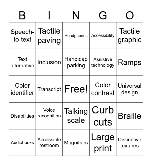 Accessibility Bingo Card