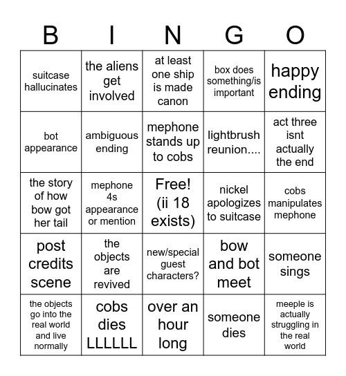 inanimate insanity season 2 episode 18 Bingo Card