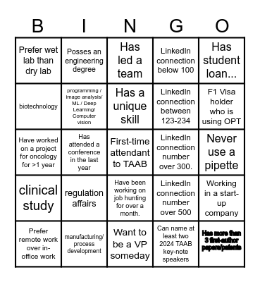 TAAB BINGO TIME Bingo Card