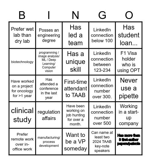 TAAB BINGO TIME Bingo Card