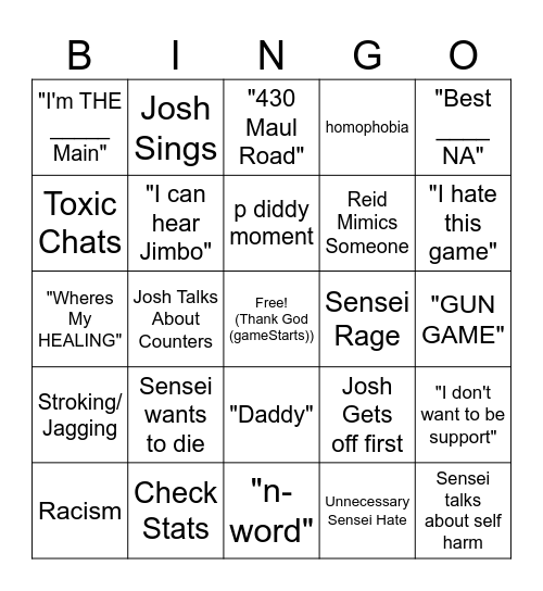 Joe's Overwatch Card Bingo Card