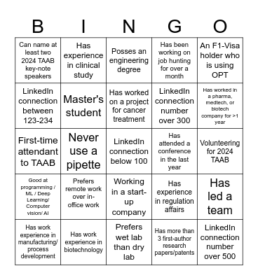 TAAB BINGO TIME! Bingo Card