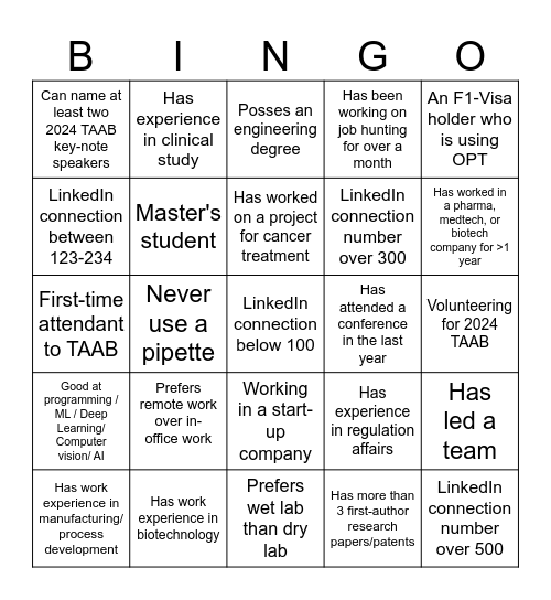 TAAB BINGO TIME! Bingo Card