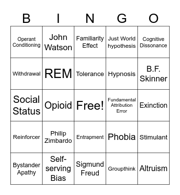 Berts Psych Bingo Card