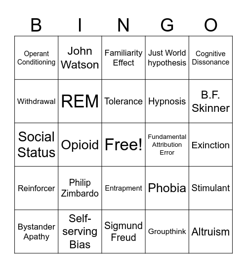 Berts Psych Bingo Card