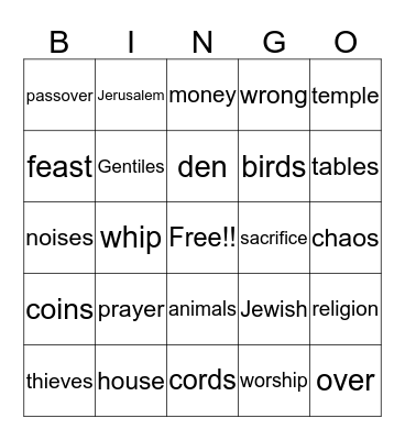 Jesus Cleanses the Temple Bingo Card