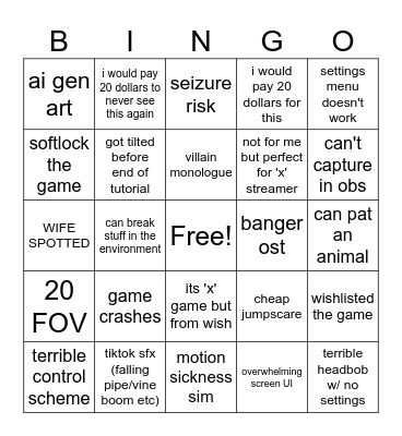 NEXT FEST DEMOS Bingo Card