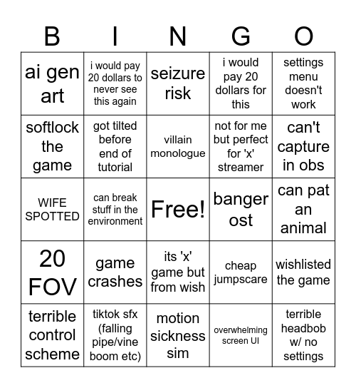 NEXT FEST DEMOS Bingo Card