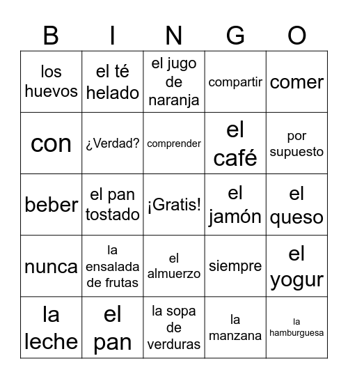 Realidades 1 3A Bingo Card