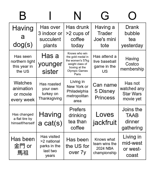 2024 TAAB Fun Time! Bingo Card