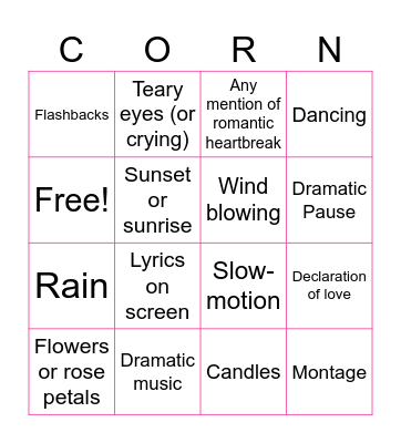 Sentimentality Bingo Card