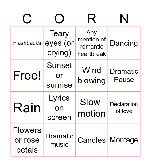 Sentimentality Bingo Card
