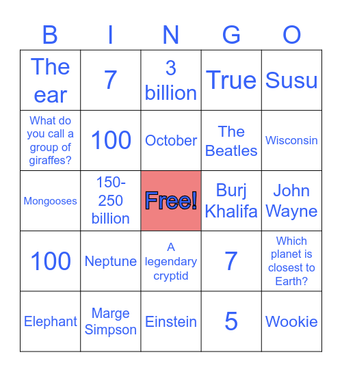 Trivia Bingo Kahoot! Bingo Card
