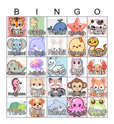 ANIMALS BINGO Card