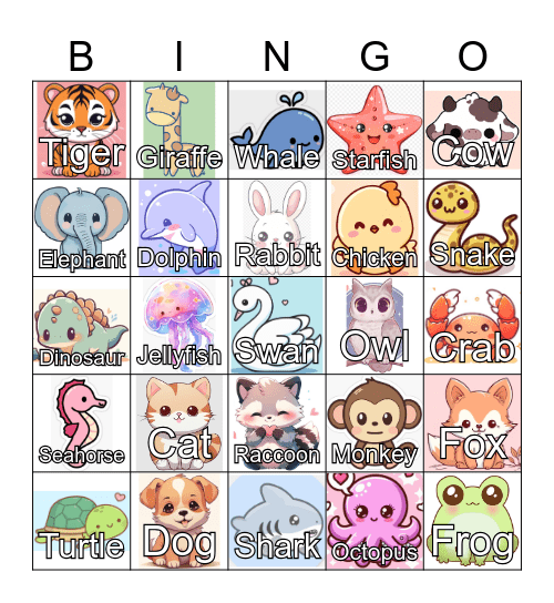 ANIMALS BINGO Card