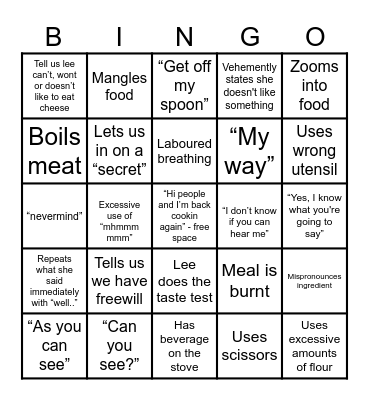 Kays Cooking Bingo Card