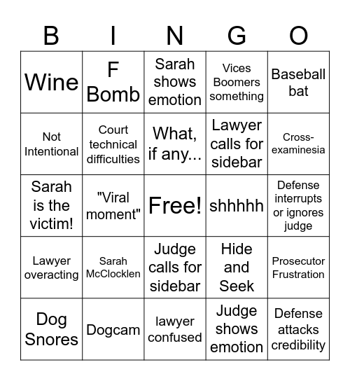 Boone's Big Bad Bingo Bonanza Bingo Card