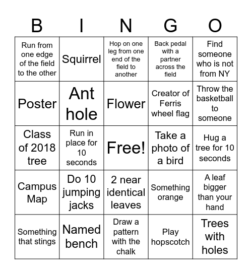 86th Field Scavenger Hunt Bingo Card