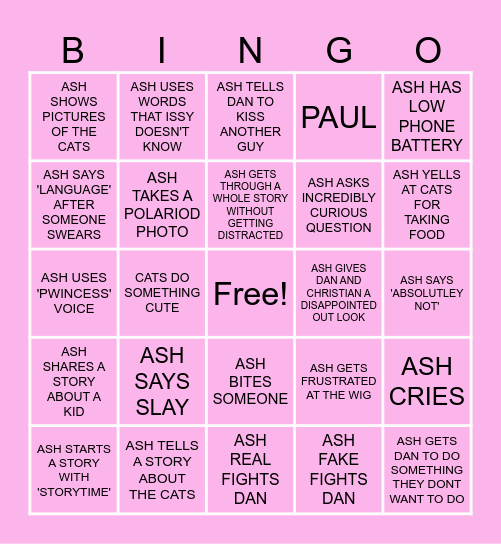 ASHLEY Bingo Card