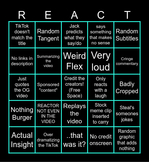 Bad Reactor Bingo Card