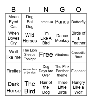 Animals Bingo Card