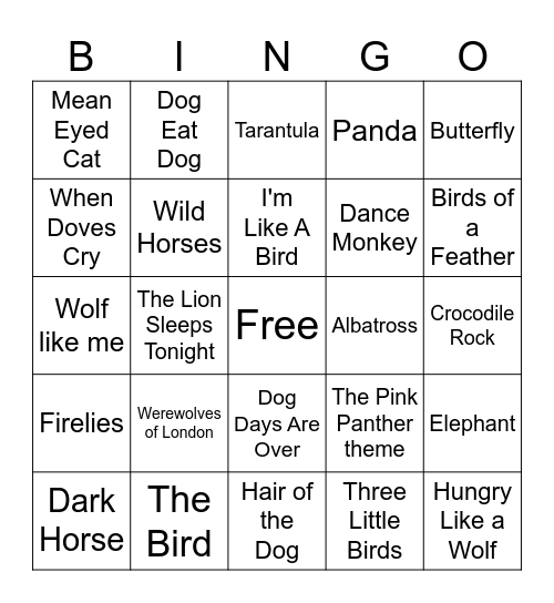 Animals Bingo Card