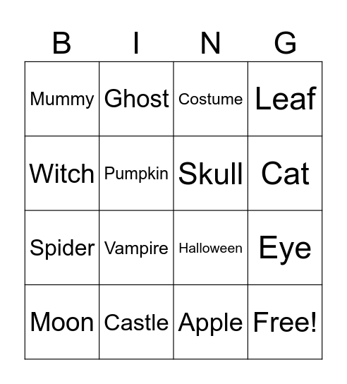 Halloween Bingo Card