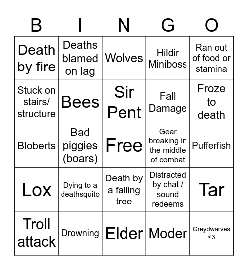 Grimmybear Valheim Bingo Card