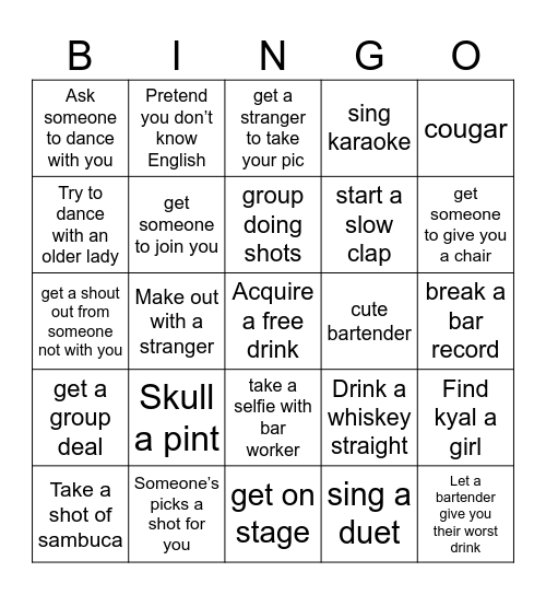 Logan Pub Crawl Bingo Card