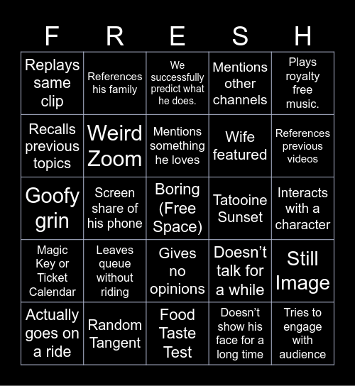 Fresh Baked Bingo Card