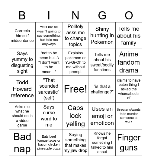 Untitled Bingo Card