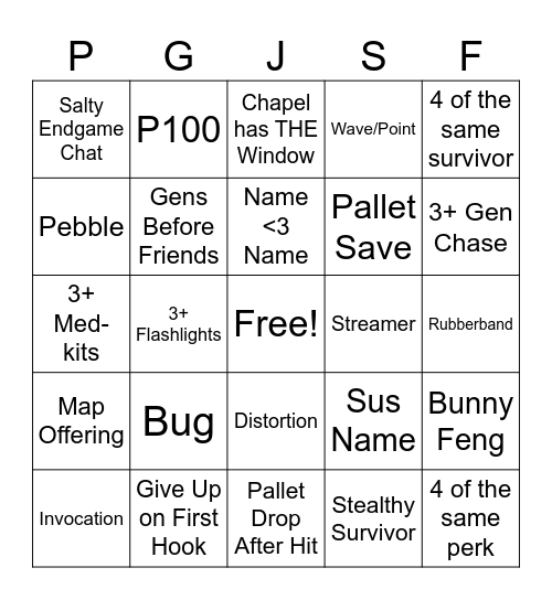 Dead By Bingo Card