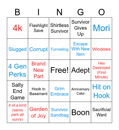 Dead by Daylight Bingo Card