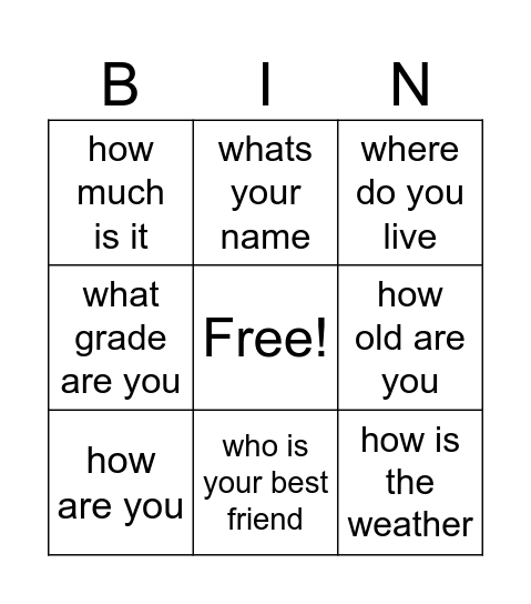 Untitled Bingo Card