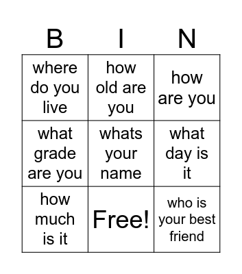 Untitled Bingo Card