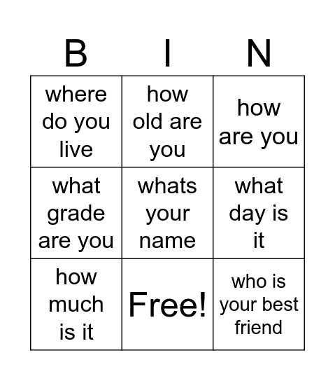 Untitled Bingo Card