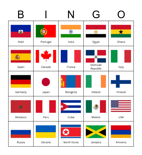 World Flags Bingo Card