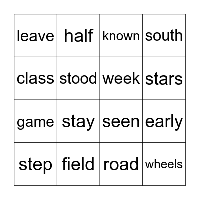 English Bingo Card