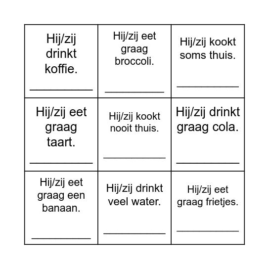 Bingo - Voeding Bingo Card