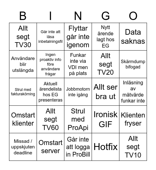 Morgonunderhållning Bingo Card